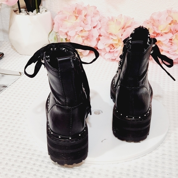 STEVE MADDEN Black Rainier Leather & Tweed Moto Combat Boots Size 5.5M - Picture 3 of 10